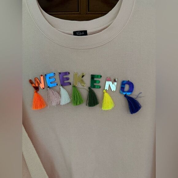 Rails light pink long sleeved crew neck crop sweatshirt with text details - L - Picture 3 of 11